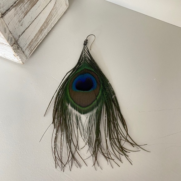 Peacock Feather Earring Blue & Green Approximately 5” Long ONLY ONE EARRING - Picture 3 of 12